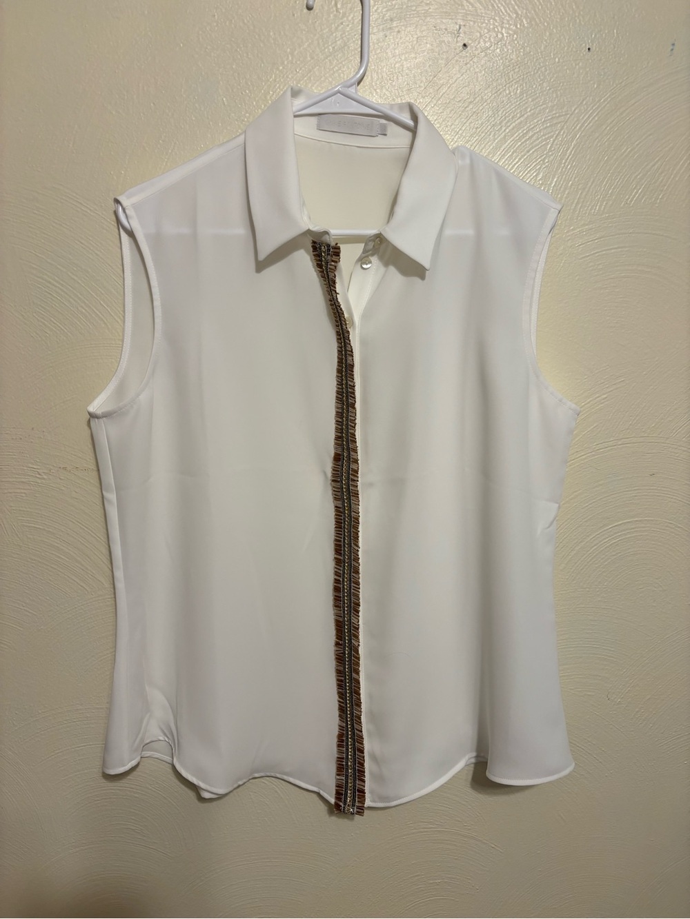 Anne Fontaine Vlad White Sleeveless Blouse Metallic Braid Trim Size 44